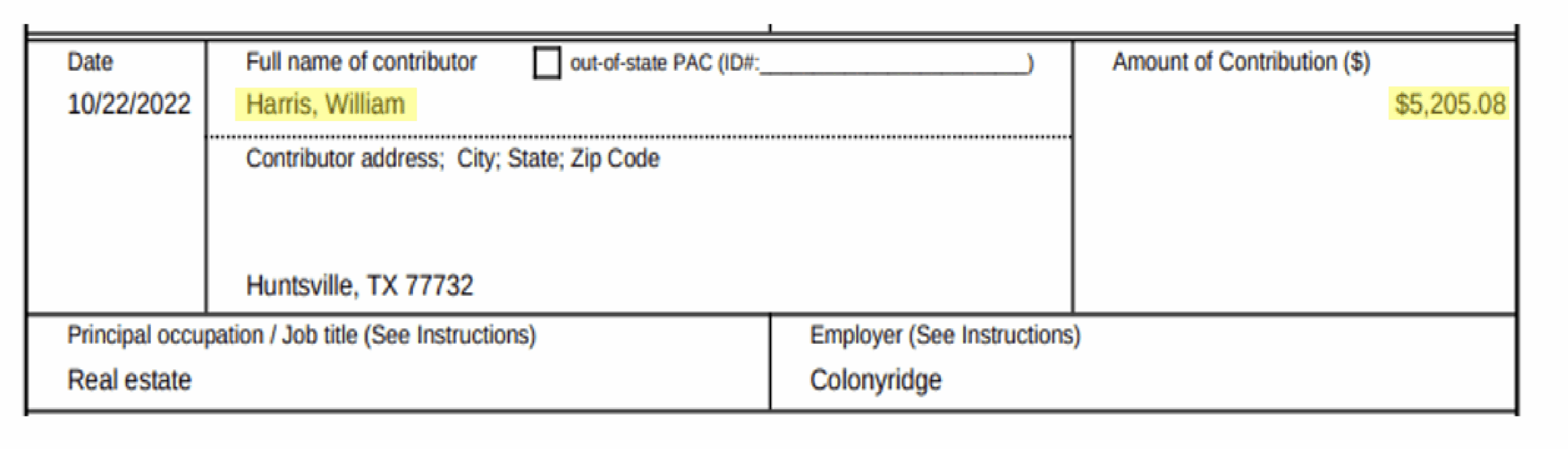 Colony Ridge Briscoe payment