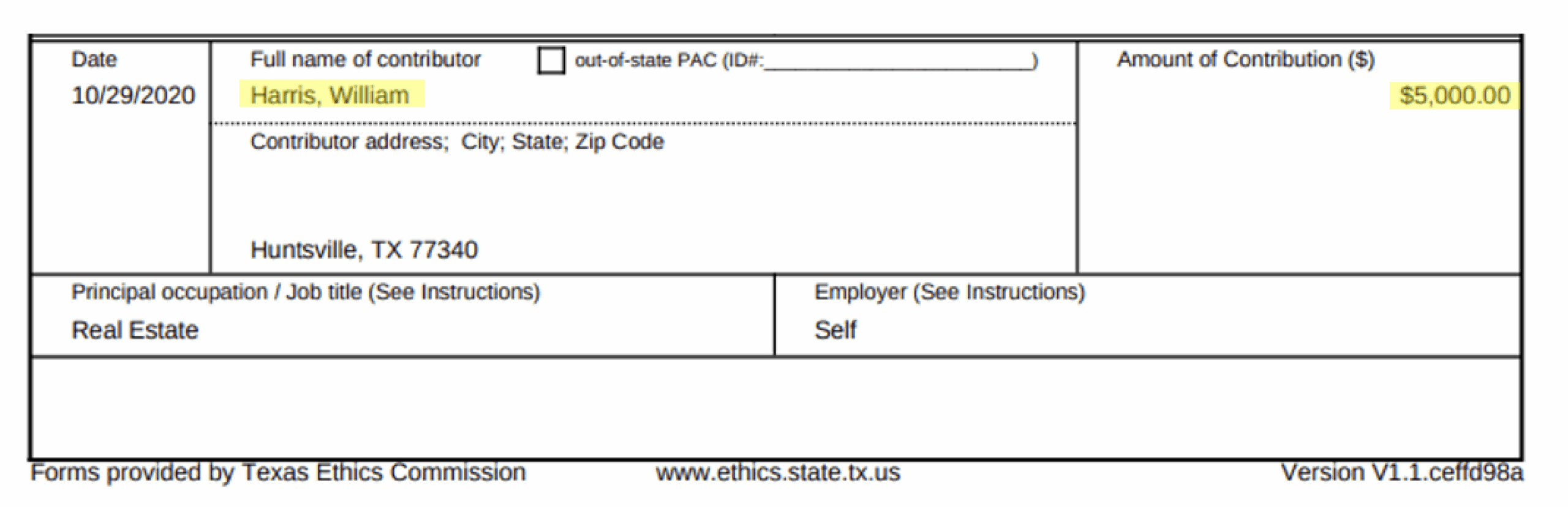 Colony Ridge Briscoe payment