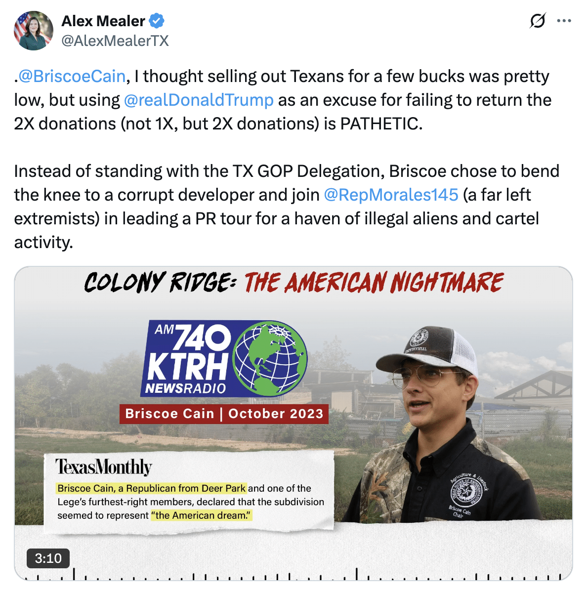 Radio talk about Colony Ridge