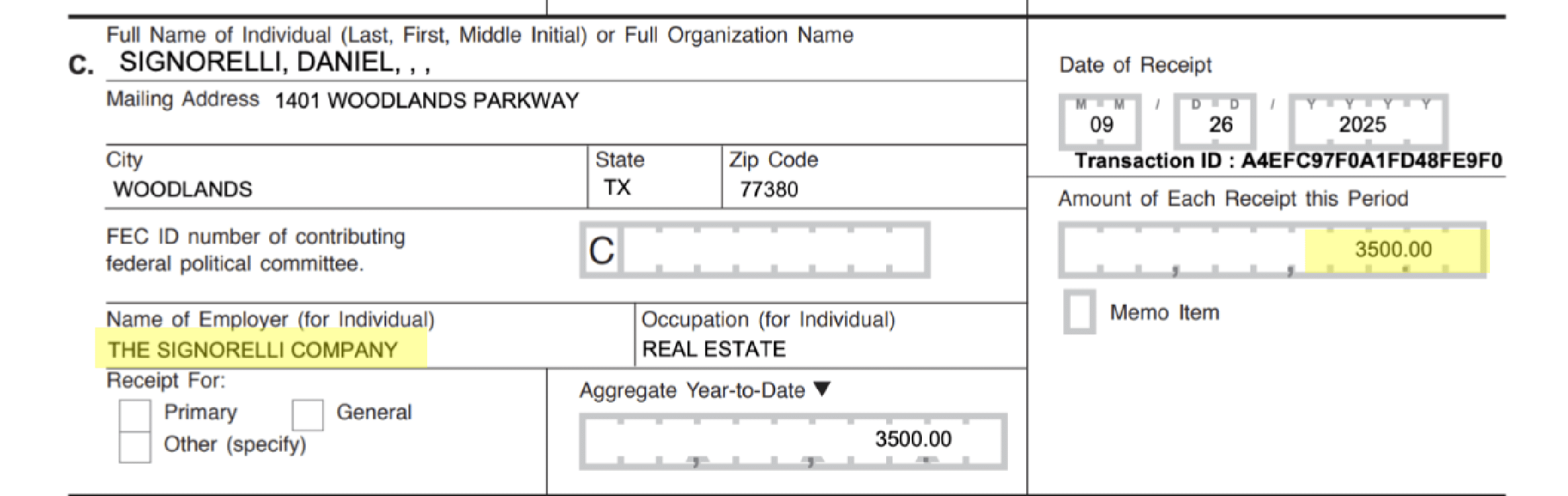 Colony Ridge Briscoe payment
